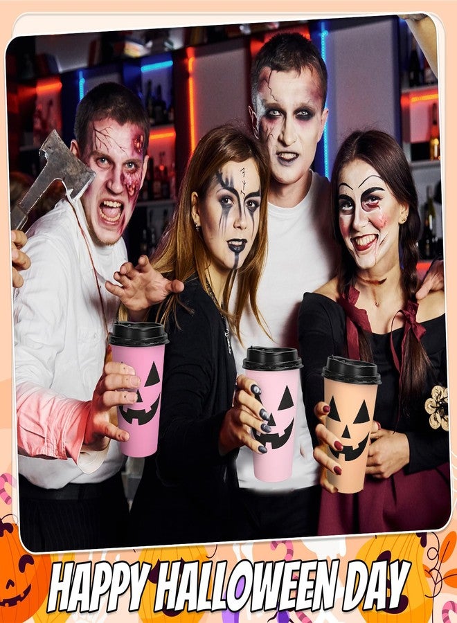 Whaline Halloween Disposable Coffee Cups Ghost Pumpkin Paper Cups with Lids 16 Oz for Holiday Birthday Party Home Office Travel Supplies Hot Cold Drinks, 48 Pcs - Image 5